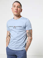 TOMMY HILFIGER Tee-shirt Slim En Coton Bio, Logo Brod Bleu gris