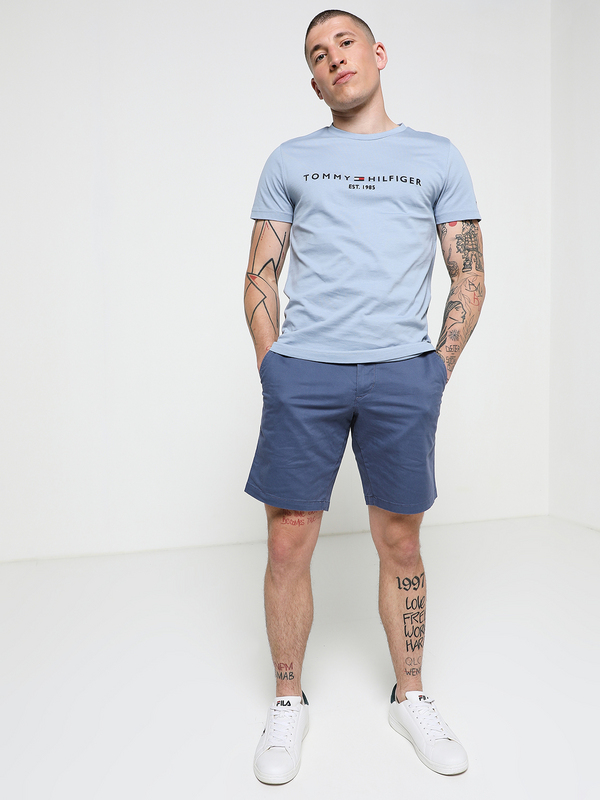 TOMMY HILFIGER Tee-shirt Slim En Coton Bio, Logo Brod Bleu gris Photo principale