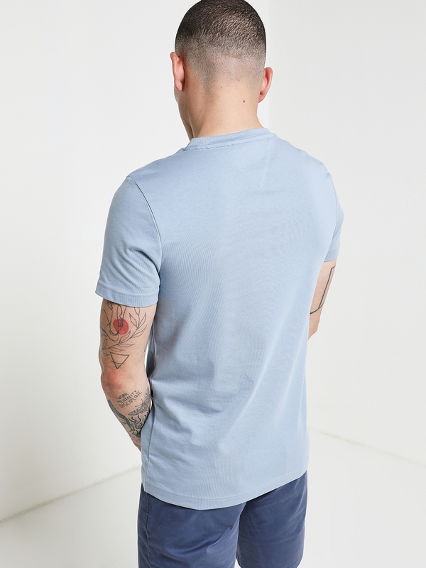 TOMMY HILFIGER Tee-shirt Slim En Coton Bio, Logo Brod Bleu gris Photo principale
