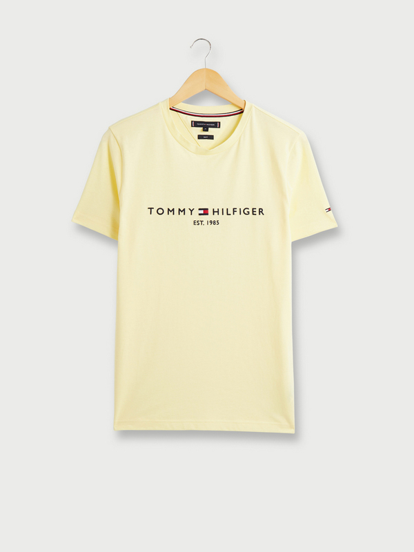 TOMMY HILFIGER Tee-shirt Slim En Coton Bio, Logo Brodé Jaune fluo
