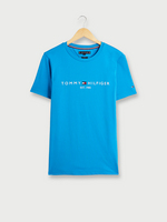 TOMMY HILFIGER Tee-shirt Slim En Coton Bio, Logo Brod Bleu turquoise