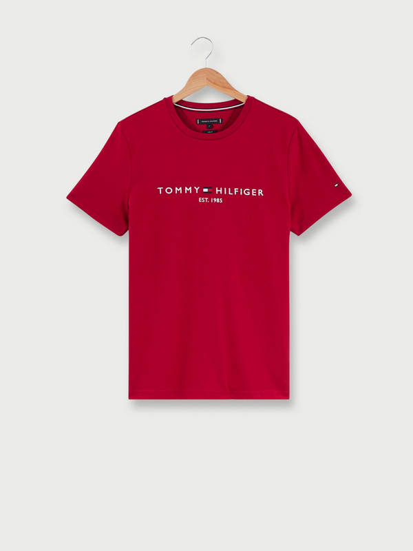 TOMMY HILFIGER Tee-shirt Slim En Coton Bio, Logo Brod Rouge grenat Photo principale