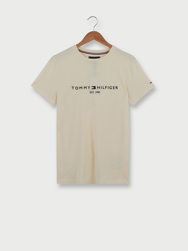 TOMMY HILFIGER Tee-shirt Slim En Coton Bio, Logo Brod Ecru Photo principale