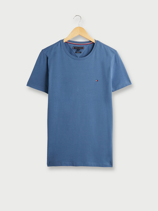 TOMMY HILFIGER Tee-shirt En Coton Stretch Logo Brodé Bleu Canard