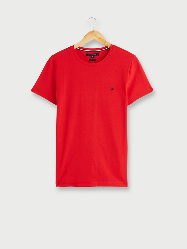 TOMMY HILFIGER Tee-shirt Extra Slim Uni, Mini Logo Brodé Rouge magenta