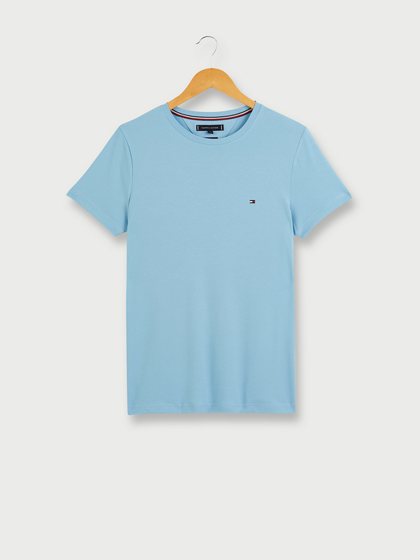 TOMMY HILFIGER Tee-shirt En Coton Stretch Logo Brod Bleu Used 1004937