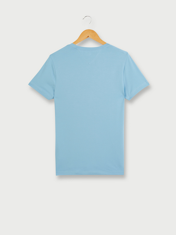 TOMMY HILFIGER Tee-shirt En Coton Stretch Logo Brod Bleu Used Photo principale