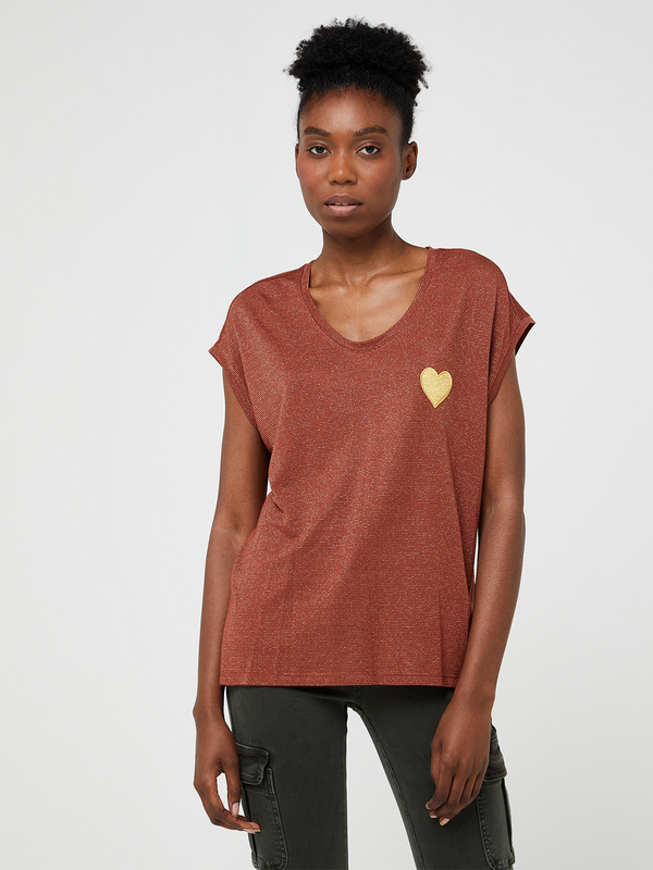 ONLY Tee-shirt Fluide Coupe Loose Rouge Photo principale