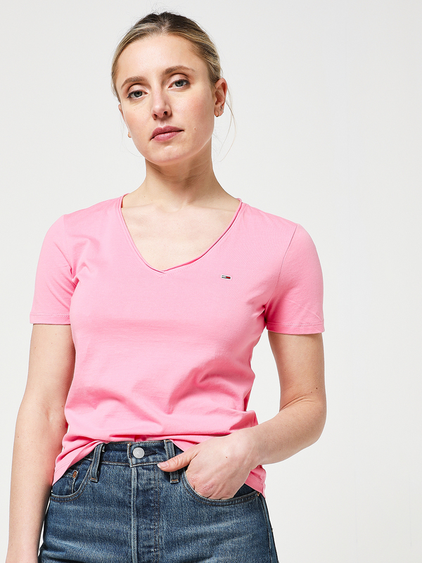 TOMMY JEANS Tee-shirt Uni Col V Roulott Rose Photo principale