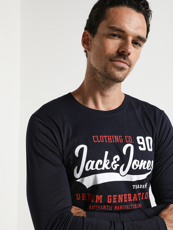 JACK AND JONES Tee-shirt Manches Longues, Grand Logo Bleu marine
