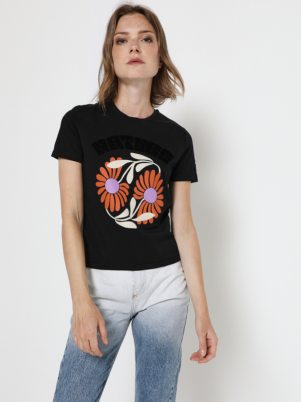 DESIGUAL Tee-shirt Imprimé Fleurs 70's Noir