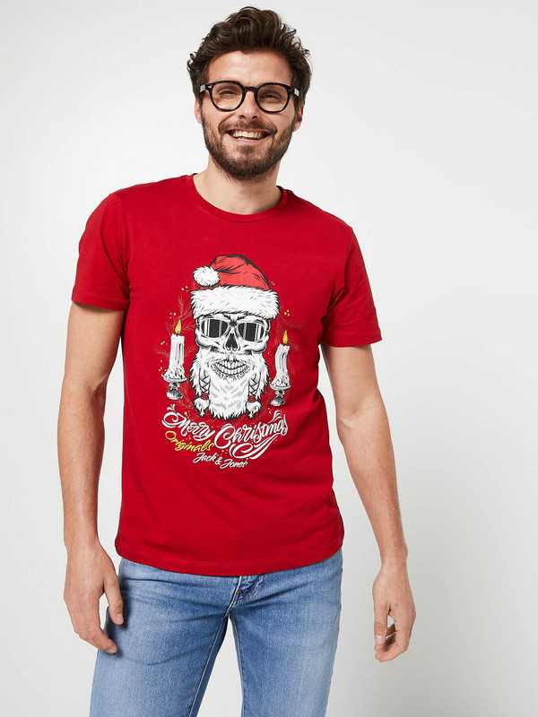 JACK AND JONES Tee-shirt Tête De Mort, Thème Noël Rouge 1005051