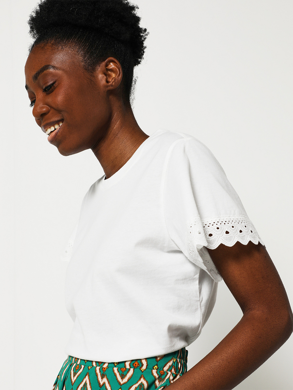 ONLY Tee-shirt  Manches Courtes Avec Broderie Anglaise Blanc Photo principale