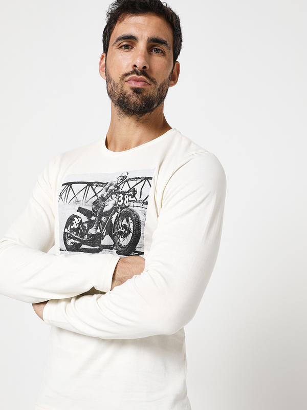 PETROL INDUSTRIES Tee-shirt Manches Longues, Print Moto Blanc cass Photo principale