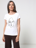 COMMA Tee-shirt Visage Femme Blanc