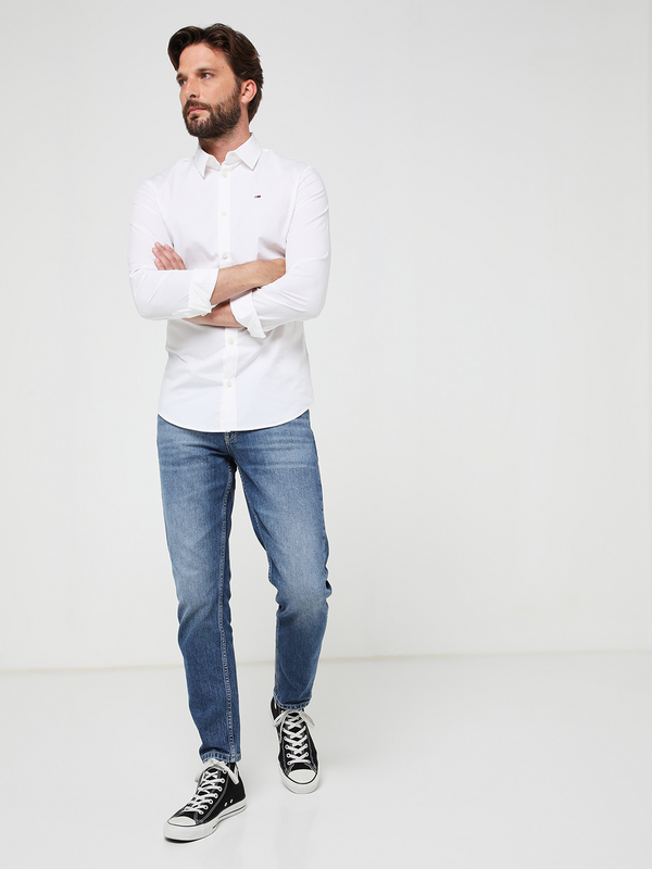 TOMMY JEANS Chemise Slim Popeline Coton Stretch Unie Blanc Photo principale