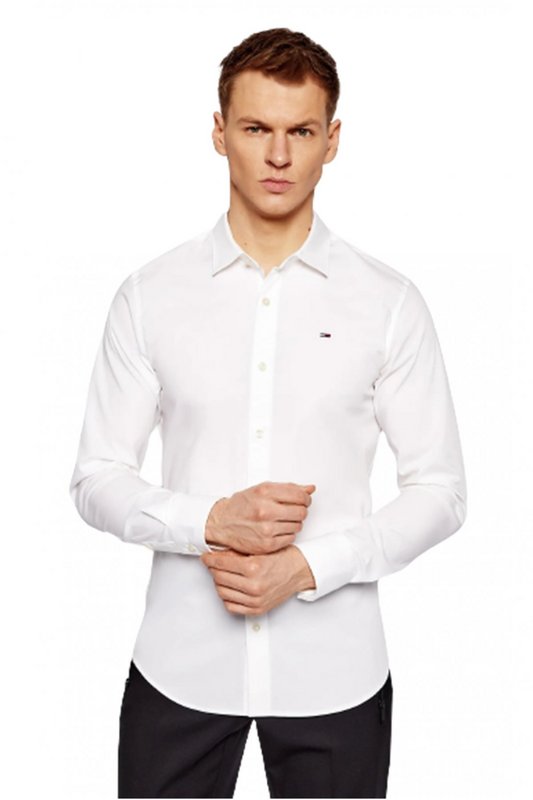 TOMMY JEANS Chemise Slim Fit Coton Stretch   -  Tommy Jeans - Homme 100 CLASSIC WHITE Photo principale