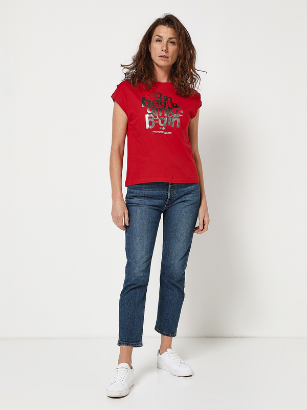 S OLIVER Tee-shirt Coupe Loose Avec Message Rouge Photo principale