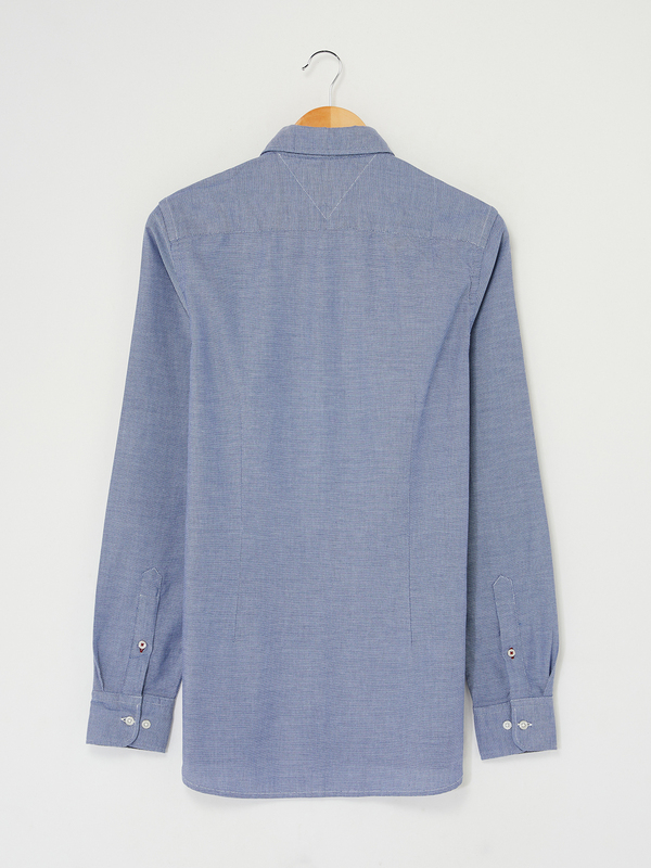 TOMMY HILFIGER Chemise Slim En Tissu Faux Uni 100% Coton Bleu Photo principale