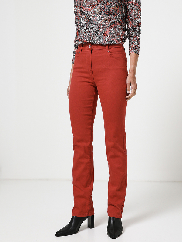 DIANE LAURY Pantalon Extensible 5 Poches, Coupe Droite Rouge