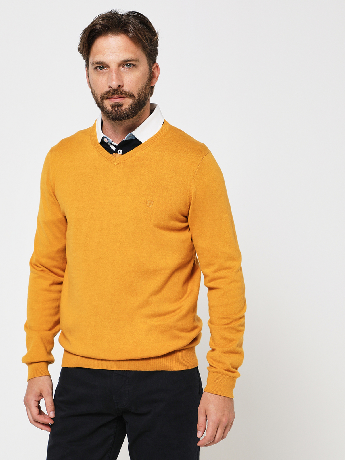PULL HOMME MOUTARDE COL MONTANT