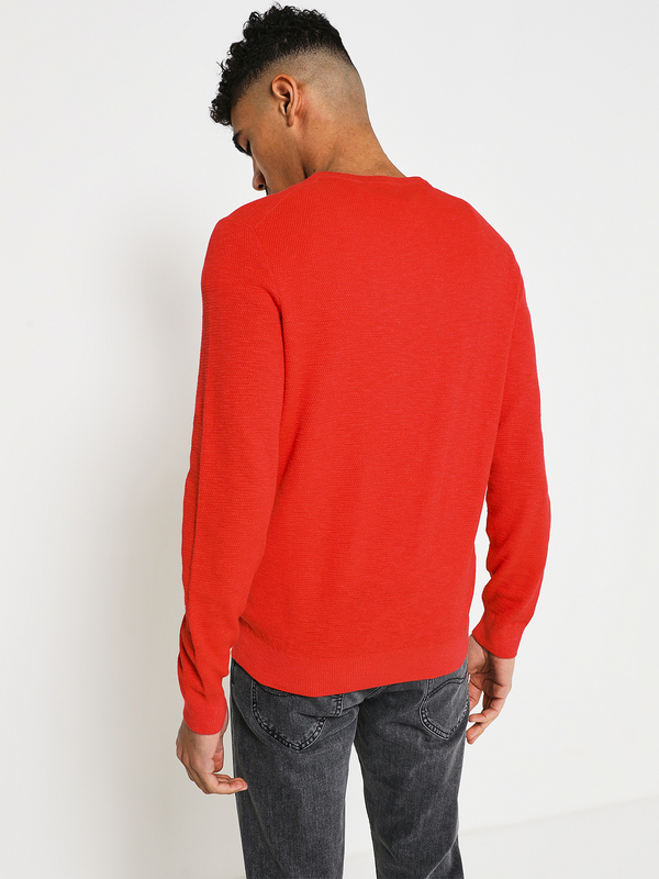 BASEFIELD Pull Maille Pique 100% Coton Rouge Photo principale