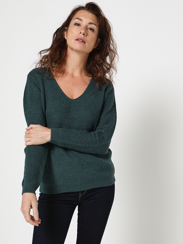DIANE LAURY Pull Dcollet V Maille Perle Vert Photo principale