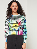 DESIGUAL Pull Cropped Ray Motif Taches Blanc