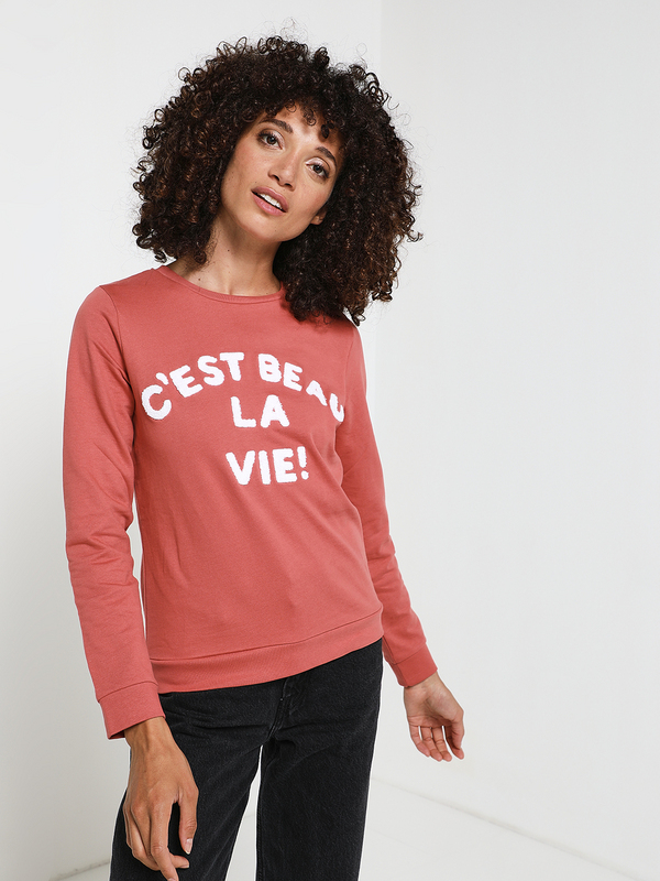 C EST BEAU LA VIE Sweat-shirt, Logo Bouclette Éponge Rose