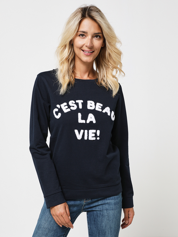 C EST BEAU LA VIE Sweat-shirt, Logo Bouclette Éponge Bleu marine