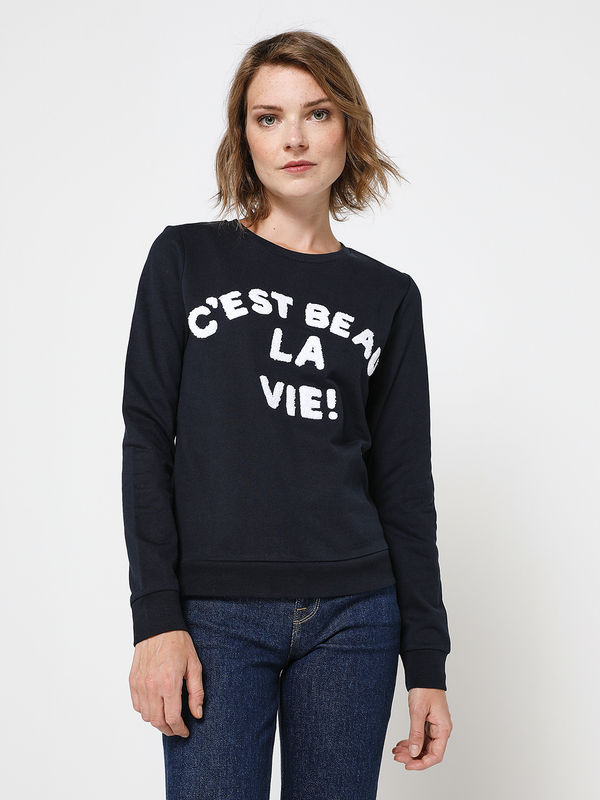 C EST BEAU LA VIE Sweat-shirt, Logo Bouclette ponge Bleu marine Photo principale