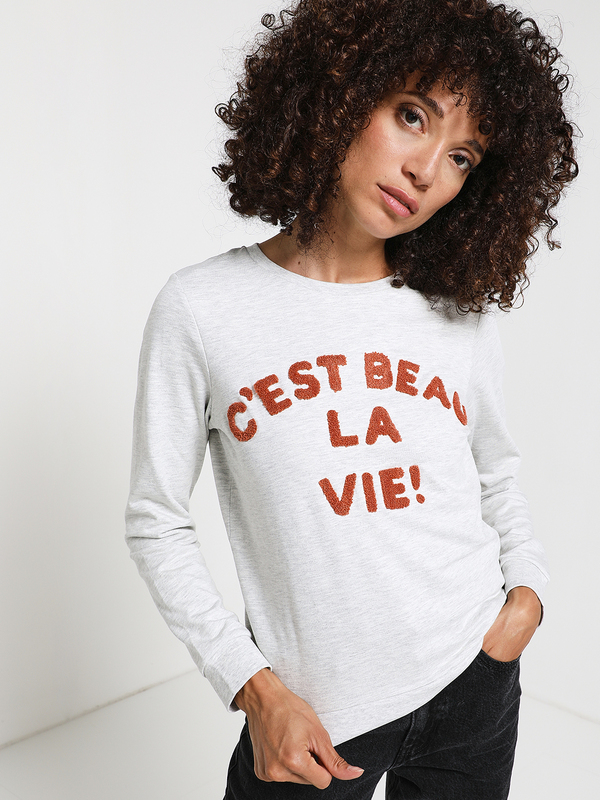 C EST BEAU LA VIE Sweat-shirt, Logo Bouclette ponge Ecru Photo principale
