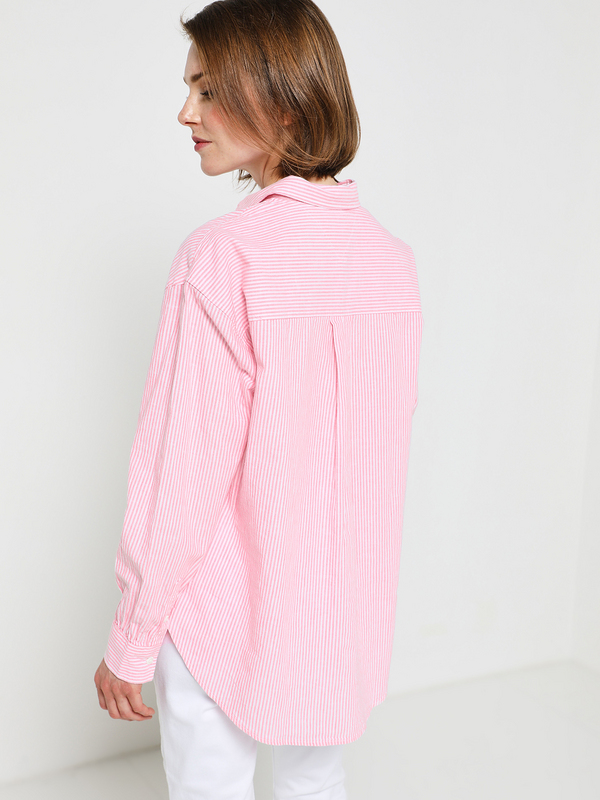 TOMMY JEANS Chemisier Ample Lin Et Coton Fines Rayures Rose Photo principale