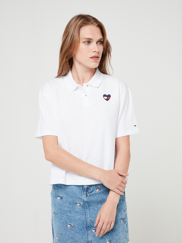 TOMMY JEANS Polo Fines Côtes Coupe Cropped Blanc
