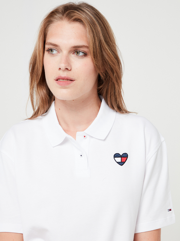 TOMMY JEANS Polo Fines Ctes Coupe Cropped Blanc Photo principale