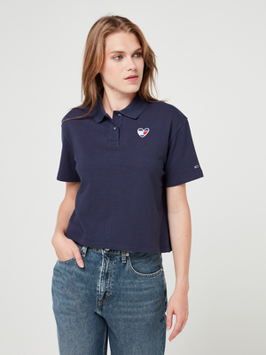 TOMMY JEANS Polo Fines Ctes Coupe Cropped Bleu marine