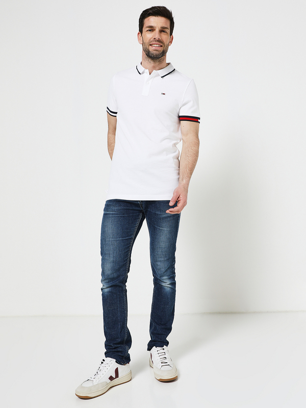 TOMMY JEANS Polo En Piqu 100% Coton Uni Blanc Photo principale