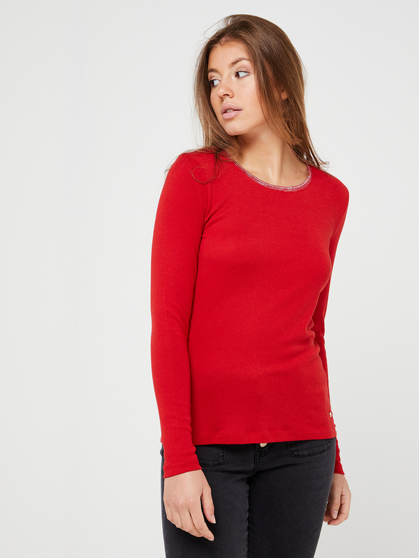C EST BEAU LA VIE Tee-shirt Coton/modal Uni Rouge magenta Photo principale