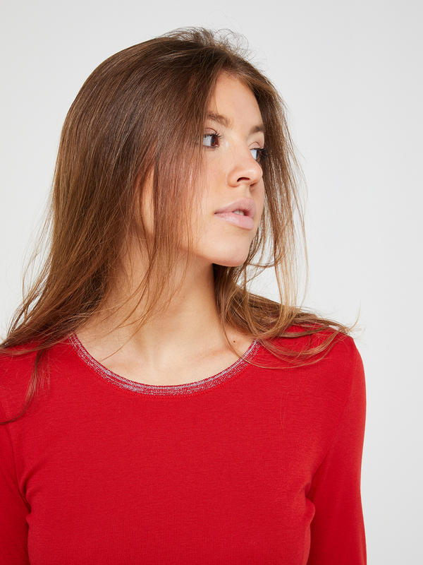 C EST BEAU LA VIE Tee-shirt Coton/modal Uni Rouge magenta Photo principale