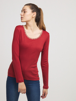 C EST BEAU LA VIE Tee-shirt Coton/modal Uni Rouge bordeaux
