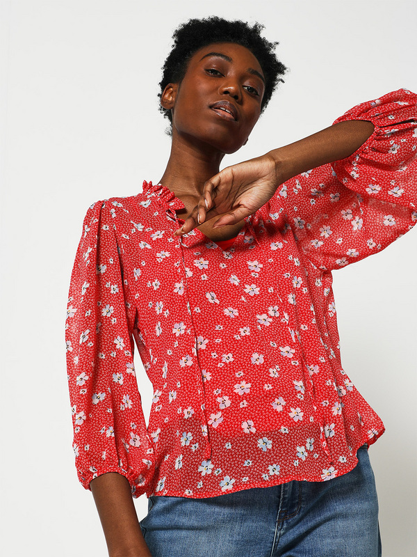ONLY Blouse Col Ruch Rouge Photo principale