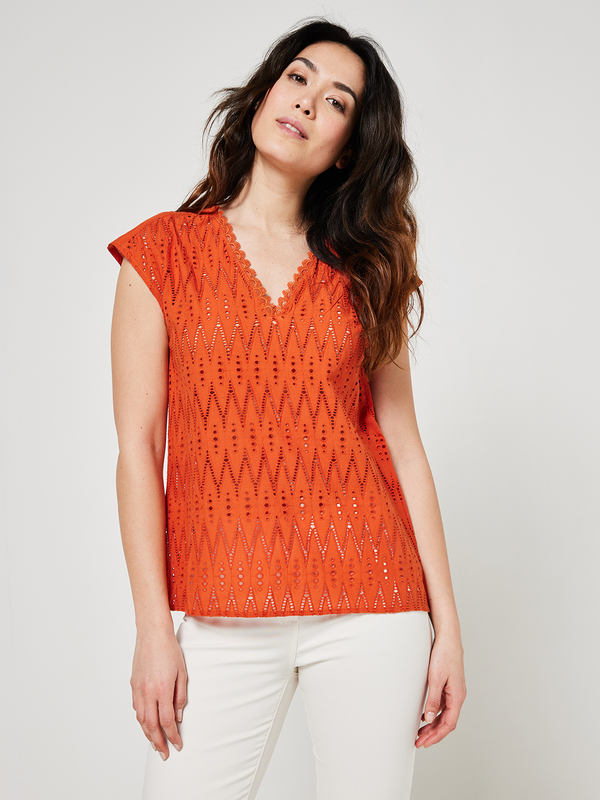 ONE STEP Blouse En Broderie Anglaise Rouge