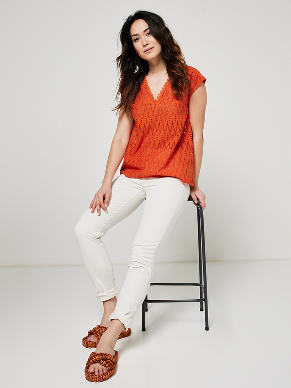 ONE STEP Blouse En Broderie Anglaise Rouge Photo principale