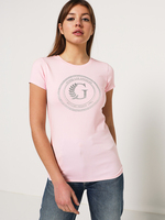 GUESS Tee-shirt Logo Strass Et Paillet Rose