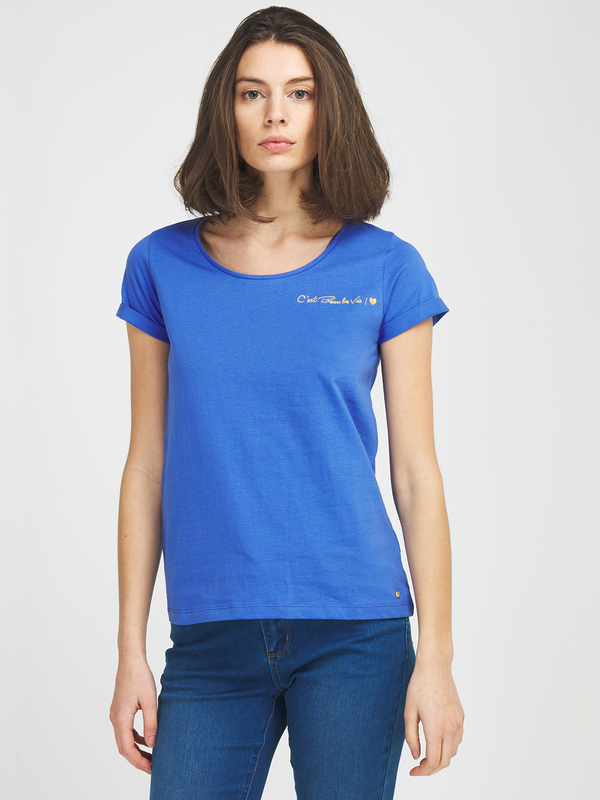 C EST BEAU LA VIE Tee-shirt Logo Brod Or Bleu Photo principale