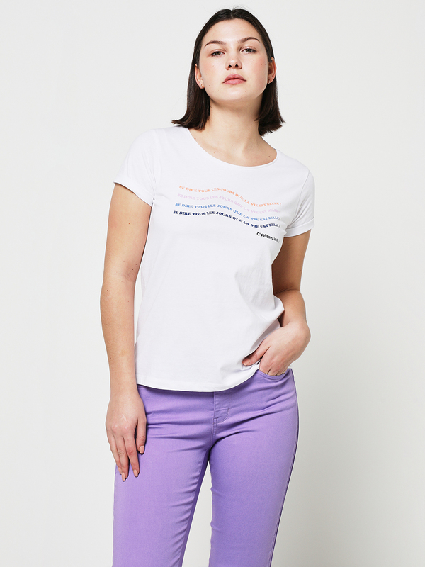 C EST BEAU LA VIE Tee-shirt En Coton Uni À Message Blanc