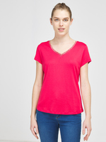 C EST BEAU LA VIE Tee-shirt À Encolure Métallisée Rouge