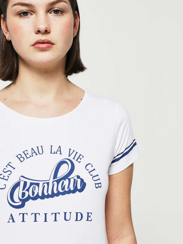 C EST BEAU LA VIE Tee-shirt En Coton Uni Avec Message Bleu marine Photo principale