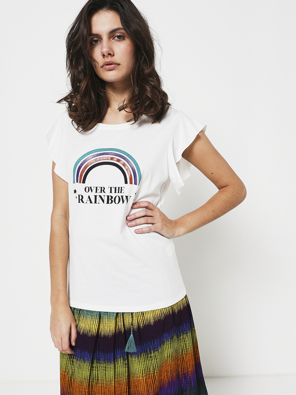 JULIE GUERLANDE Tee-shirt Imprimé Rainbow Blanc