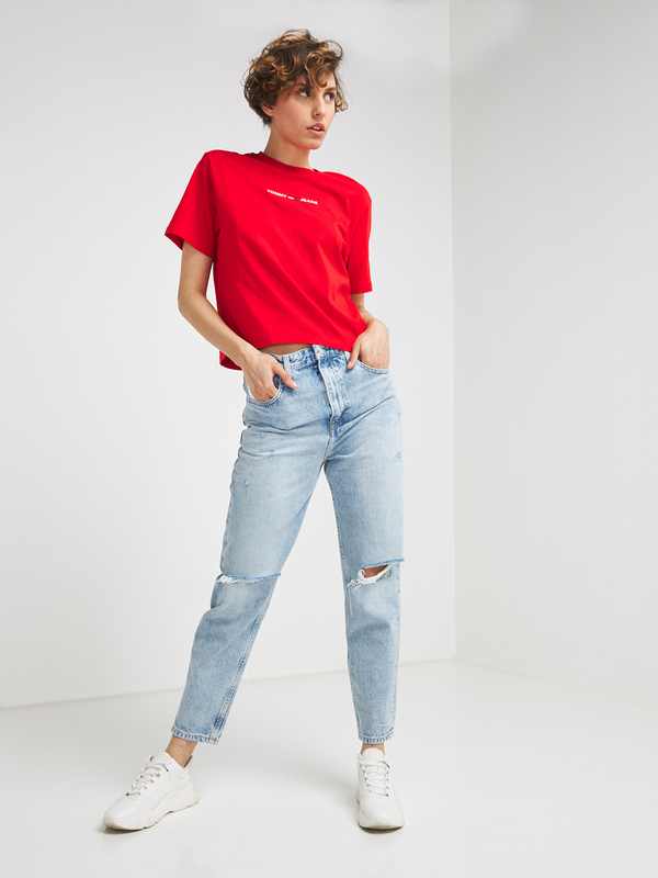 TOMMY JEANS Tee-shirt Cropped Logo Brod Rouge Photo principale